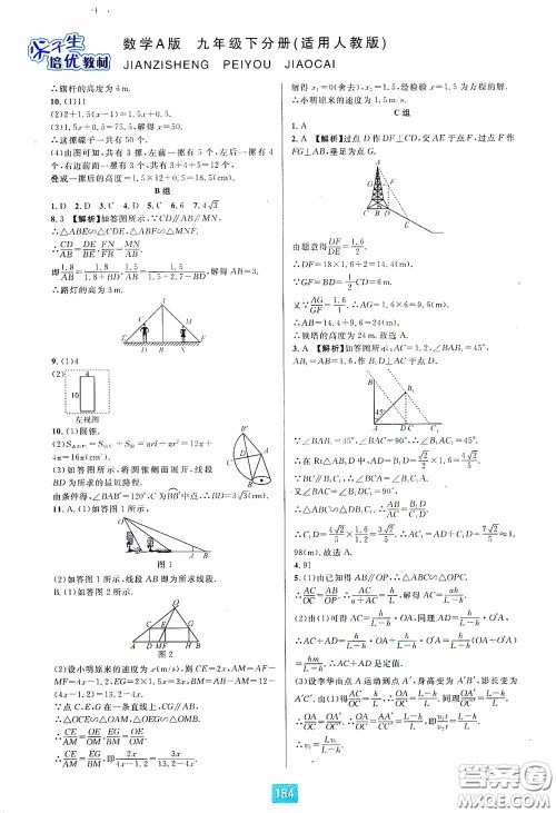 华东师范大学出版社2020尖子生培优教材九年级数学人教版A版全一册下分册双色板答案