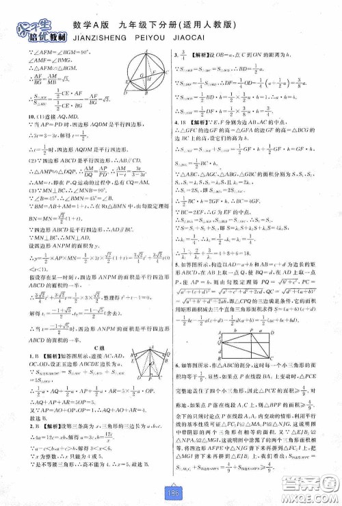 华东师范大学出版社2020尖子生培优教材九年级数学人教版A版全一册下分册双色板答案