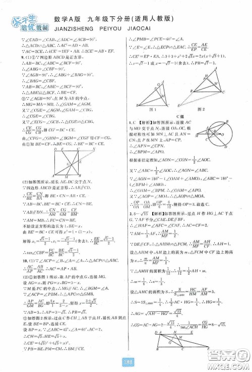 华东师范大学出版社2020尖子生培优教材九年级数学人教版A版全一册下分册双色板答案