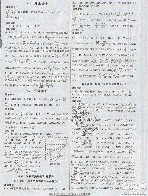 2020新版课时提优计划作业本九年级数学下册苏科版答案