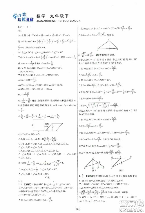 浙江教育出版社2020尖子生培优教材九年级下册数学浙教版双色版答案