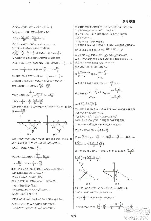 浙江教育出版社2020尖子生培优教材九年级下册数学浙教版双色版答案