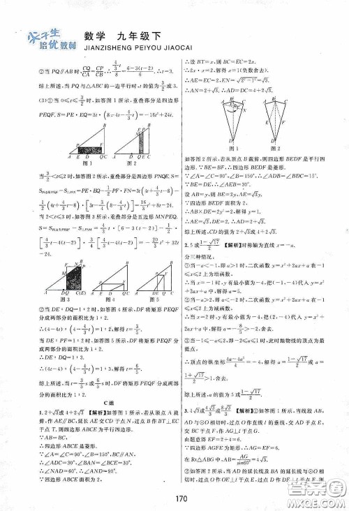 浙江教育出版社2020尖子生培优教材九年级下册数学浙教版双色版答案