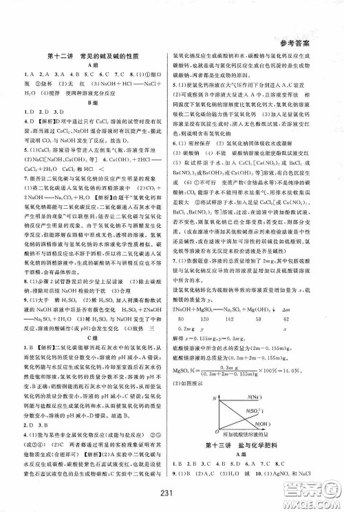 华东师范大学出版社2020尖子生培优教材九年级化学全一册人教版双色版答案