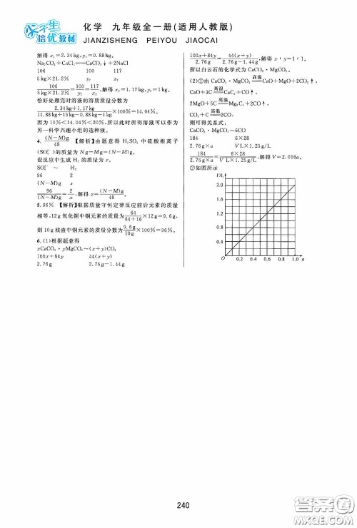 华东师范大学出版社2020尖子生培优教材九年级化学全一册人教版双色版答案