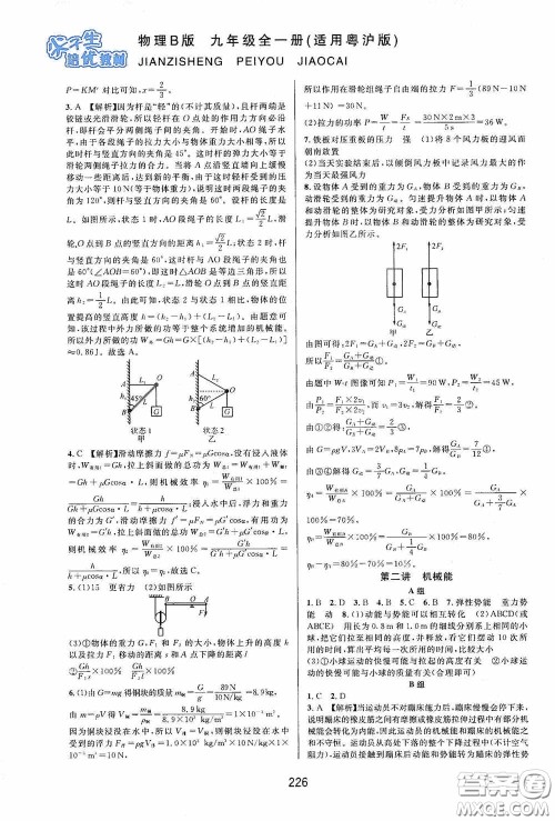 华东师范大学出版社2020尖子生培优教材九年级全一册物理粤沪版B版双色版答案