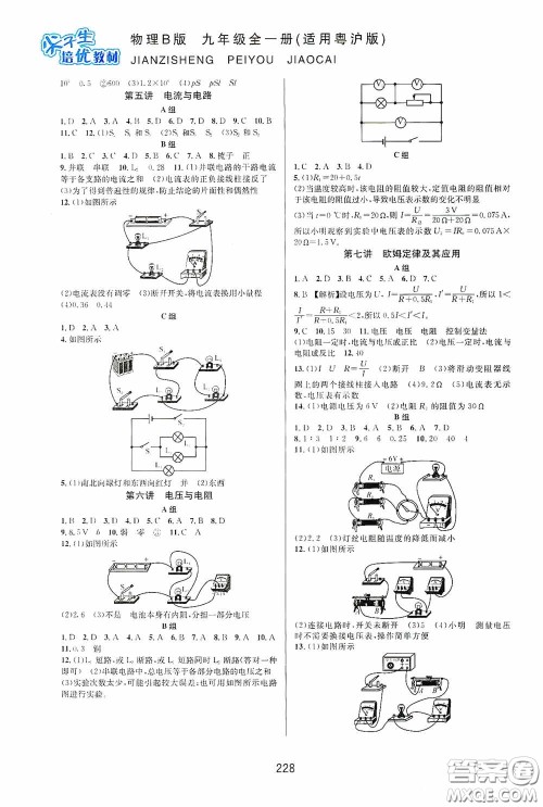 华东师范大学出版社2020尖子生培优教材九年级全一册物理粤沪版B版双色版答案