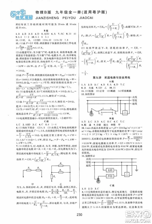 华东师范大学出版社2020尖子生培优教材九年级全一册物理粤沪版B版双色版答案