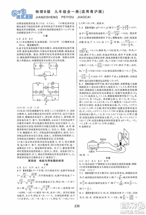 华东师范大学出版社2020尖子生培优教材九年级全一册物理粤沪版B版双色版答案