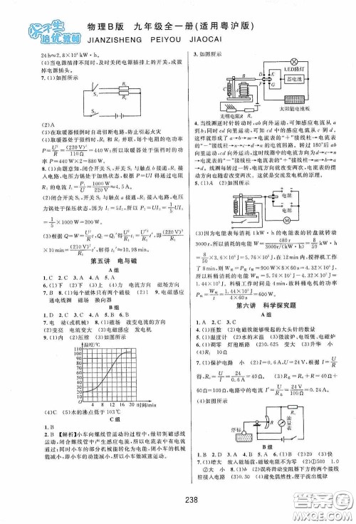 华东师范大学出版社2020尖子生培优教材九年级全一册物理粤沪版B版双色版答案