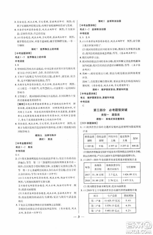 2020陕西中考总复习优化指导道德与法治精练版答案