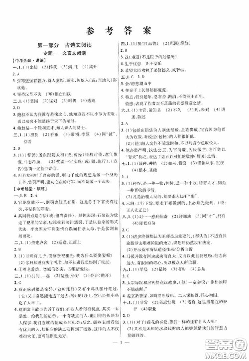 2020陕西中考总复习优化指导语文精讲版答案 2020陕西中考总复习优化指导语文精讲版答案