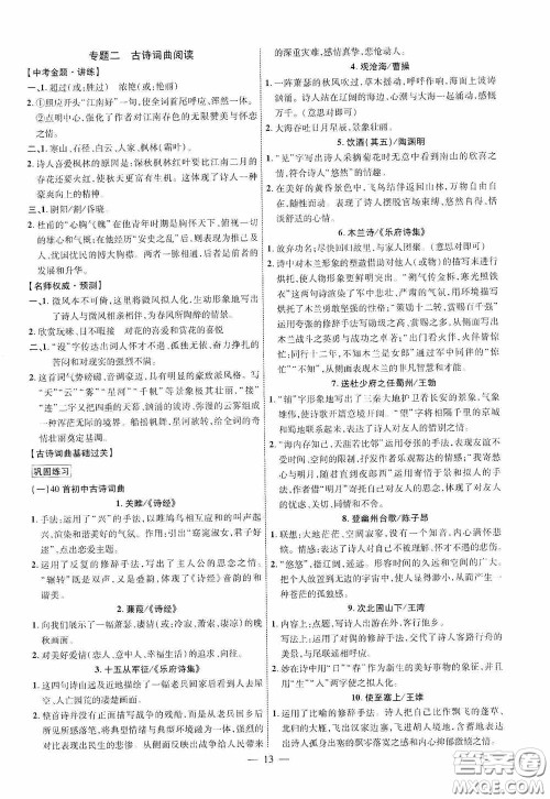 2020陕西中考总复习优化指导语文精讲版答案 2020陕西中考总复习优化指导语文精讲版答案