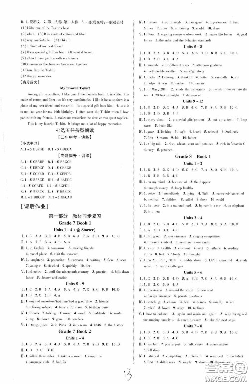 世界图书出版公司2020陕西中考总复习优化指导精讲版英语人教版答案