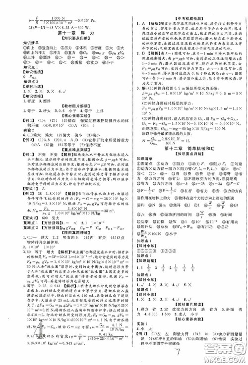 世界图书出版公司2020陕西中考总复习优化指导精讲版物理答案