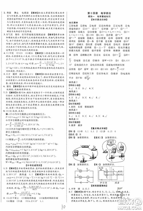 世界图书出版公司2020陕西中考总复习优化指导精讲版物理答案