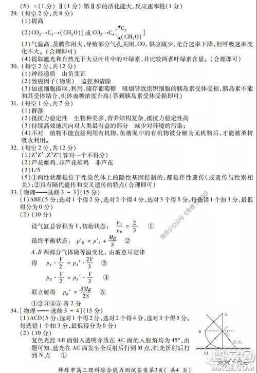 蚌埠市2020届高三年级第三次教学质量检查考试理科综合试题及答案 蚌埠市2020届高三年级第三次教学质量检查考试理科综合试题及答案