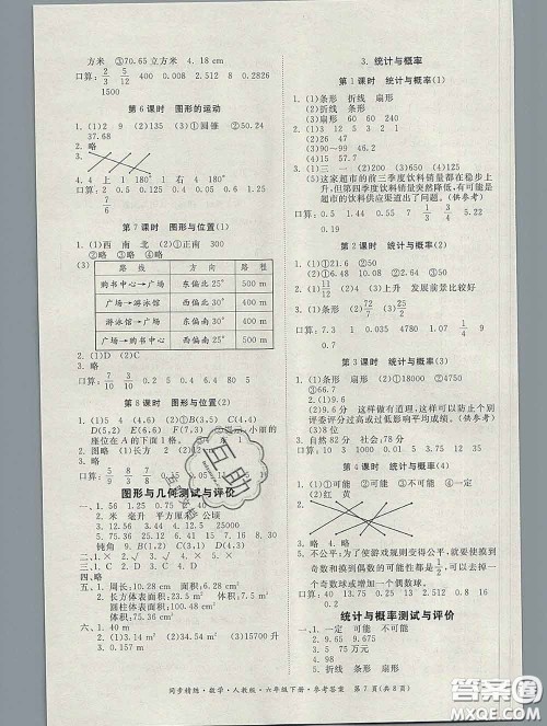 2020新版同步精练六年级数学下册人教版参考答案