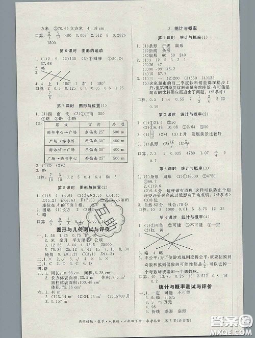 2020新版同步精练六年级数学下册人教版参考答案