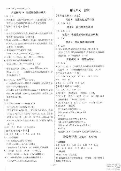 2020河南省初中毕业生学业考试复习指导+化学答案