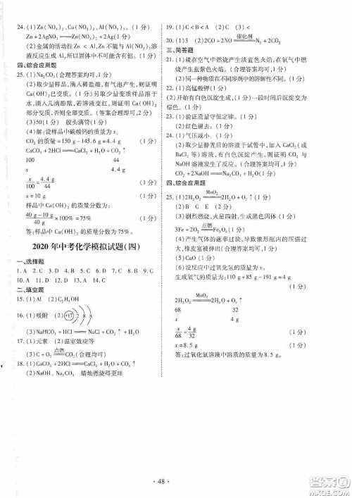 2020河南省初中毕业生学业考试复习指导+化学答案