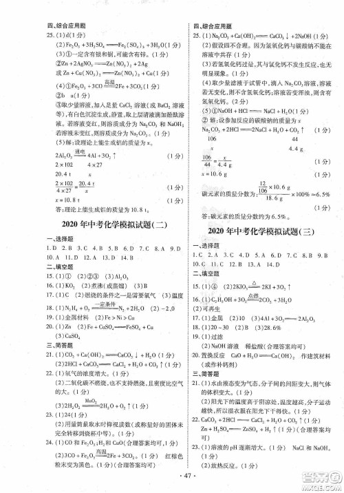 2020河南省初中毕业生学业考试复习指导+化学答案