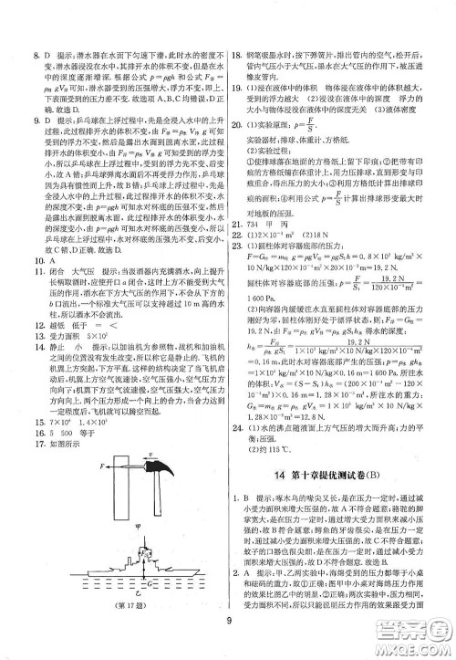 吉林教育出版社2020实验班提优大考卷八年级物理下册苏科版答案