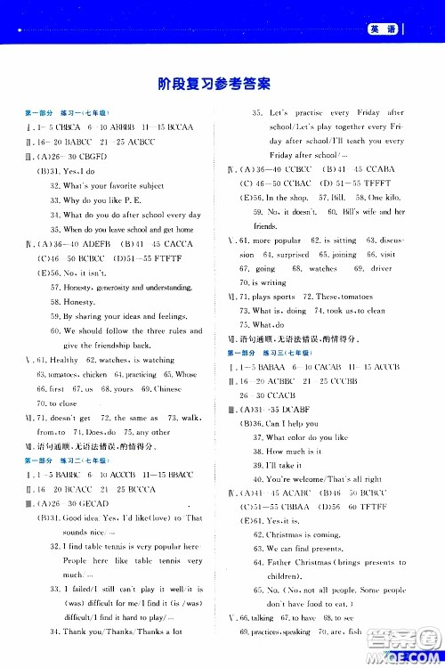 黑龙江教育出版社2020年资源与评价中考全程总复习英语参考答案