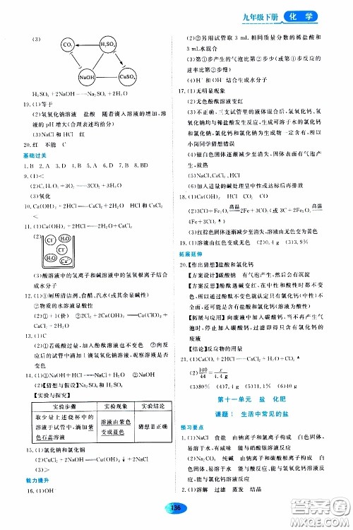 黑龙江教育出版社2020年资源与评价化学九年级下册人教版参考答案