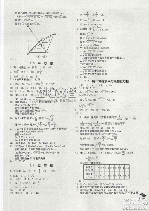 春雨教育2020春实验班提优训练八年级数学下册青岛版答案
