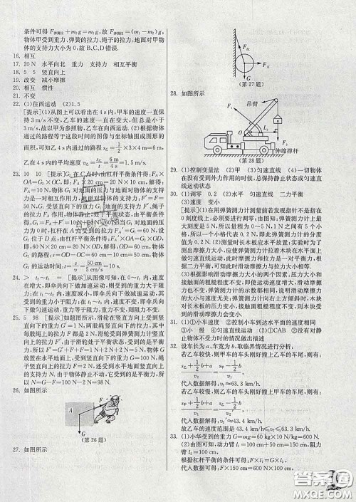 春雨教育2020春实验班提优训练八年级物理下册沪粤版答案