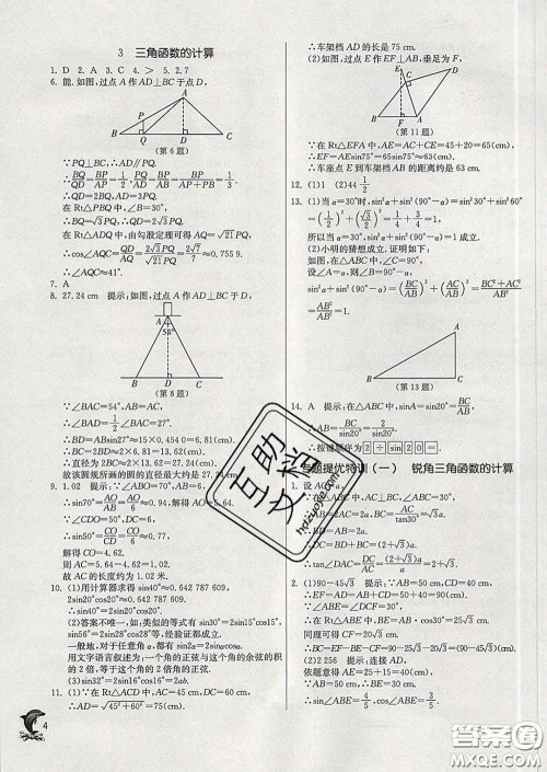 春雨教育2020春实验班提优训练九年级数学下册北师版答案