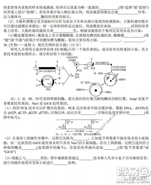 湖南湖北四校2020届高三学情调研联考理科综合试题及答案 湖南湖北四校2020届高三学情调研联考理科综合试题及答案