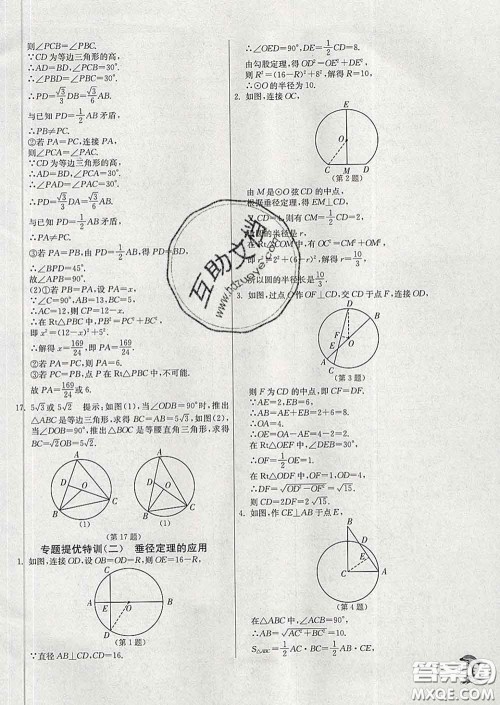 春雨教育2020春实验班提优训练九年级数学下册沪科版答案