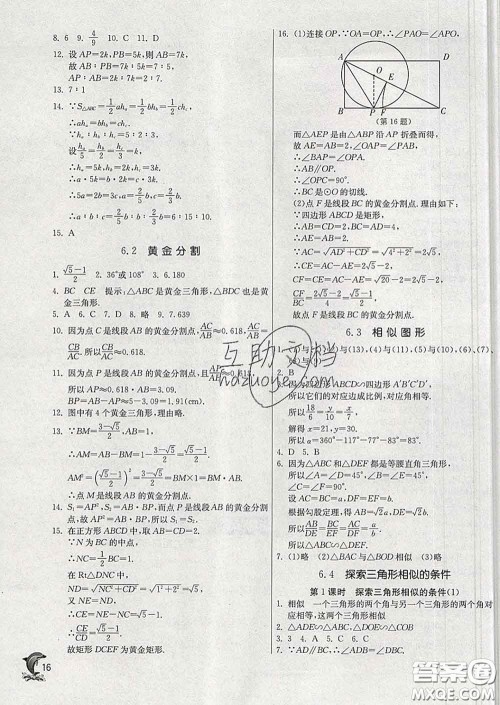 春雨教育2020春实验班提优训练九年级数学下册苏科版答案