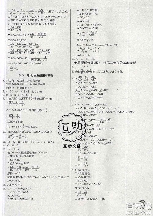 春雨教育2020春实验班提优训练九年级数学下册苏科版答案