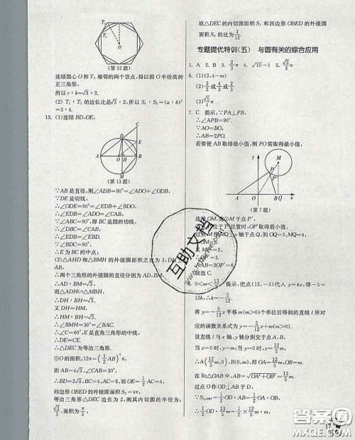 春雨教育2020春实验班提优训练九年级数学下册浙教版答案