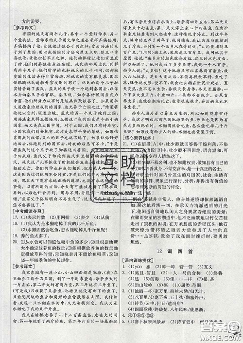 春雨教育2020春实验班提优训练九年级语文下册人教版答案