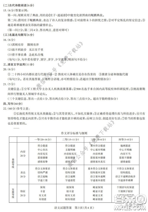 2020年4月山西省高考考前适应性测试语文试题及答案