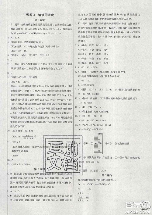 春雨教育2020春实验班提优训练九年级化学下册人教版答案 春雨教育2020春实验班提优训练九年级化学下册人教版答案