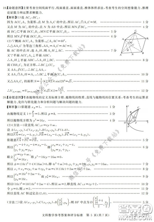 华大新高考联盟2020届高三4月教学质量测评文科数学试题及答案