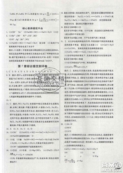 春雨教育2020春实验班提优训练九年级化学下册沪教版答案