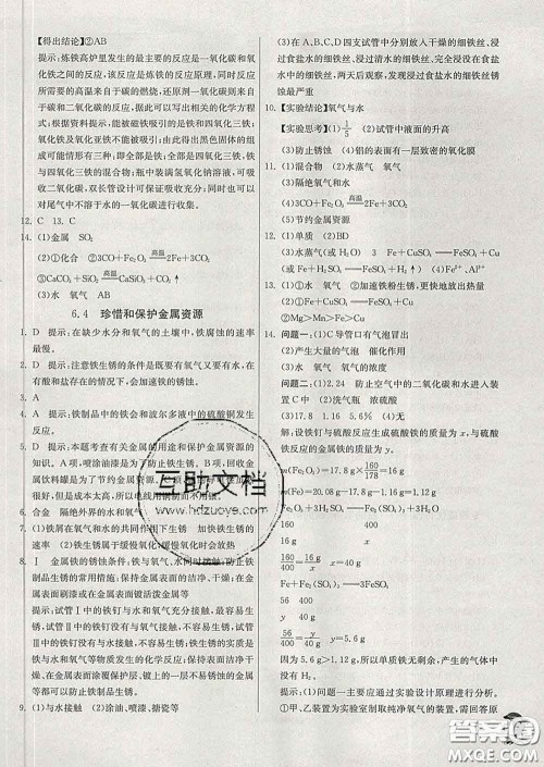 春雨教育2020春实验班提优训练九年级化学下册科粤版答案