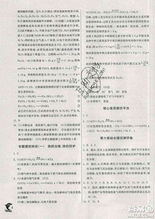 春雨教育2020春实验班提优训练九年级化学下册科粤版答案