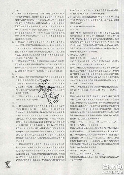 春雨教育2020春实验班提优训练九年级化学下册鲁教版答案