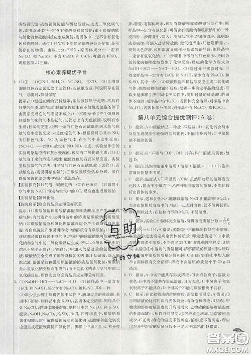 春雨教育2020春实验班提优训练九年级化学下册鲁教版答案