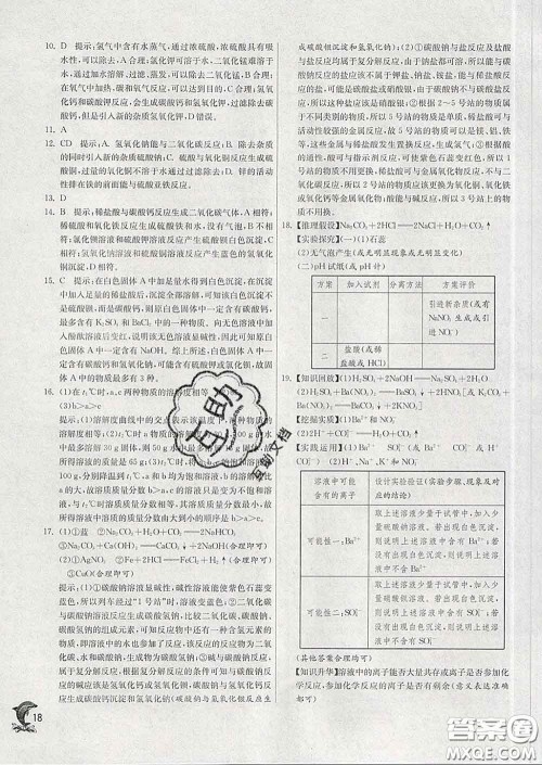 春雨教育2020春实验班提优训练九年级化学下册鲁教版答案