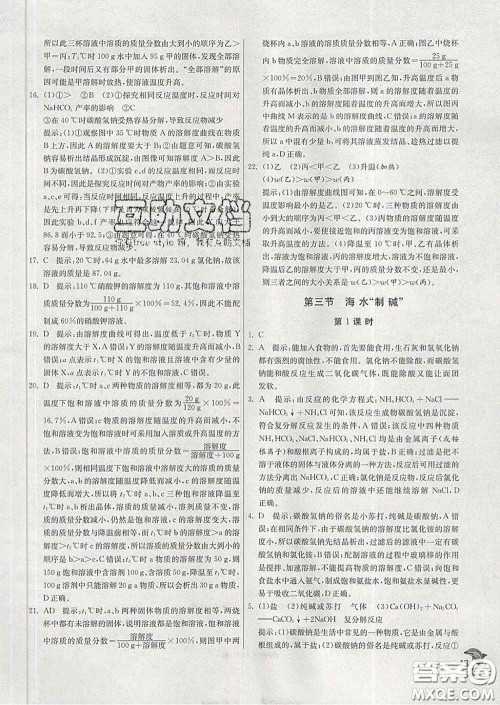 春雨教育2020春实验班提优训练九年级化学下册鲁教版答案