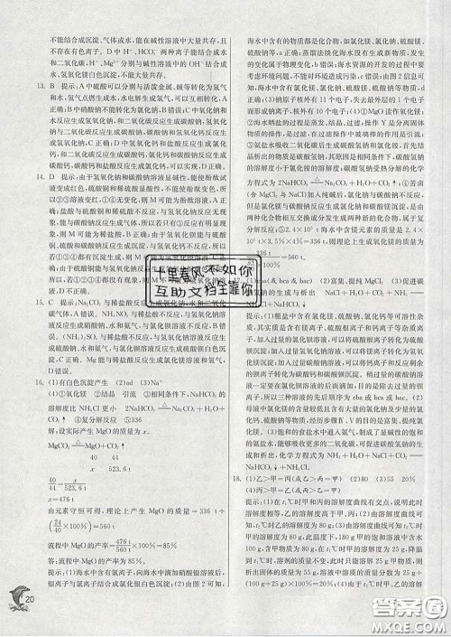 春雨教育2020春实验班提优训练九年级化学下册鲁教版答案