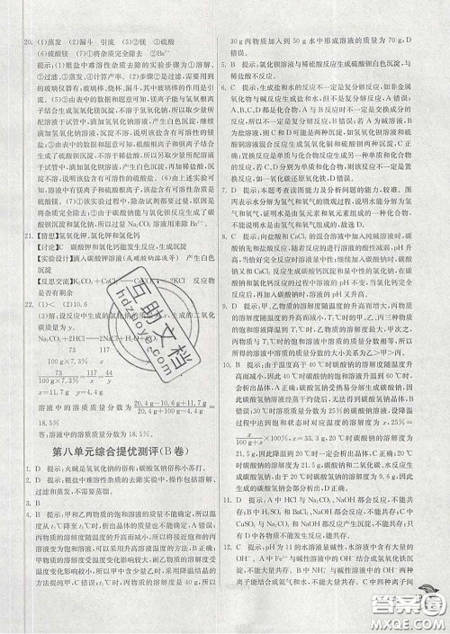 春雨教育2020春实验班提优训练九年级化学下册鲁教版答案